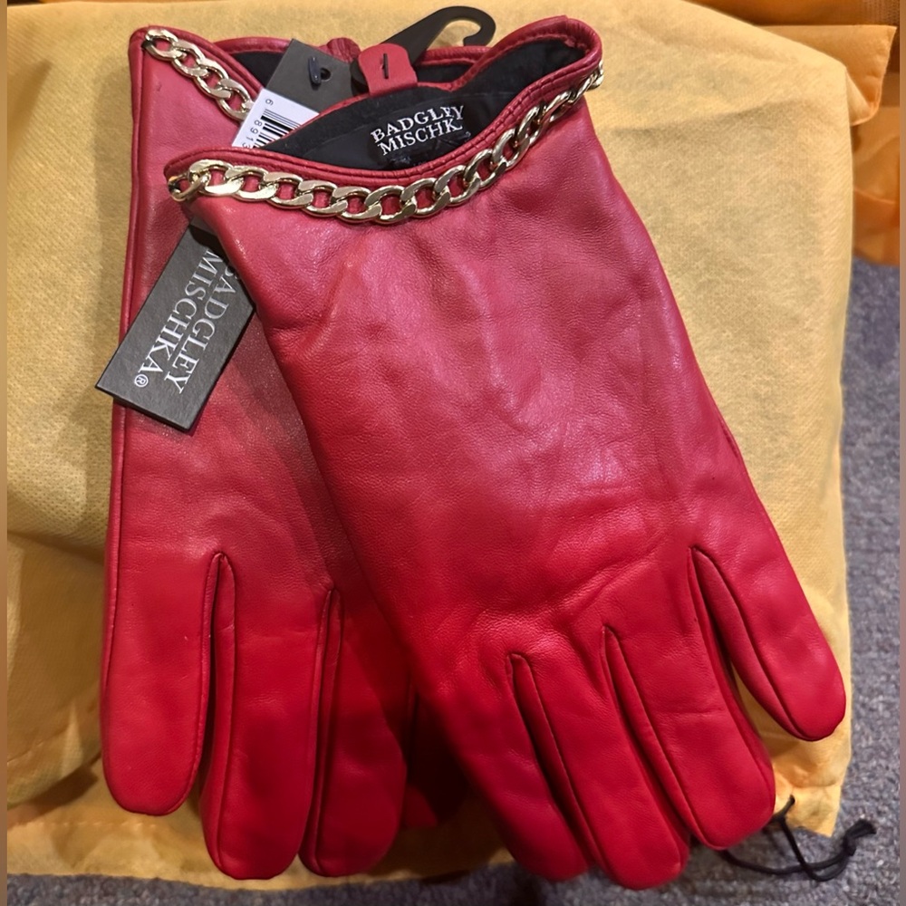Authentic  Badgley Mischka red leather gloves